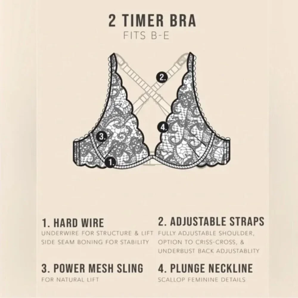 NWT $88 HAH 2Timer Lace Plunge Underwire Convertible Bra Brown Sugar Nude 28-36C